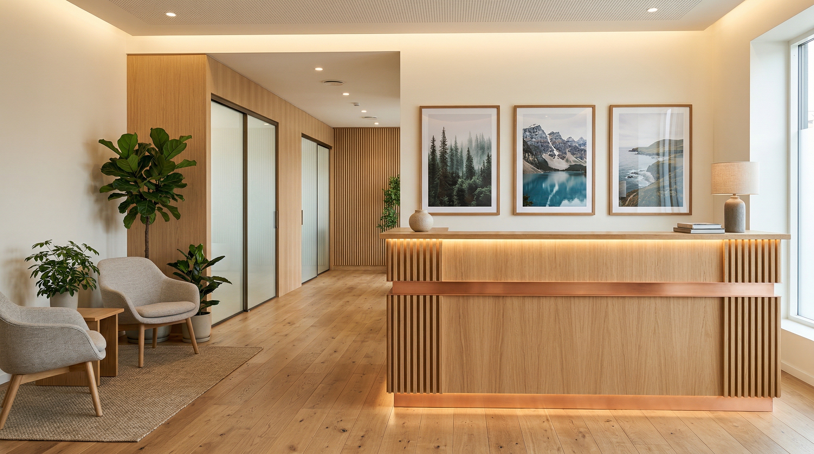 Resepsjonsområdet med skreddersydd interiør